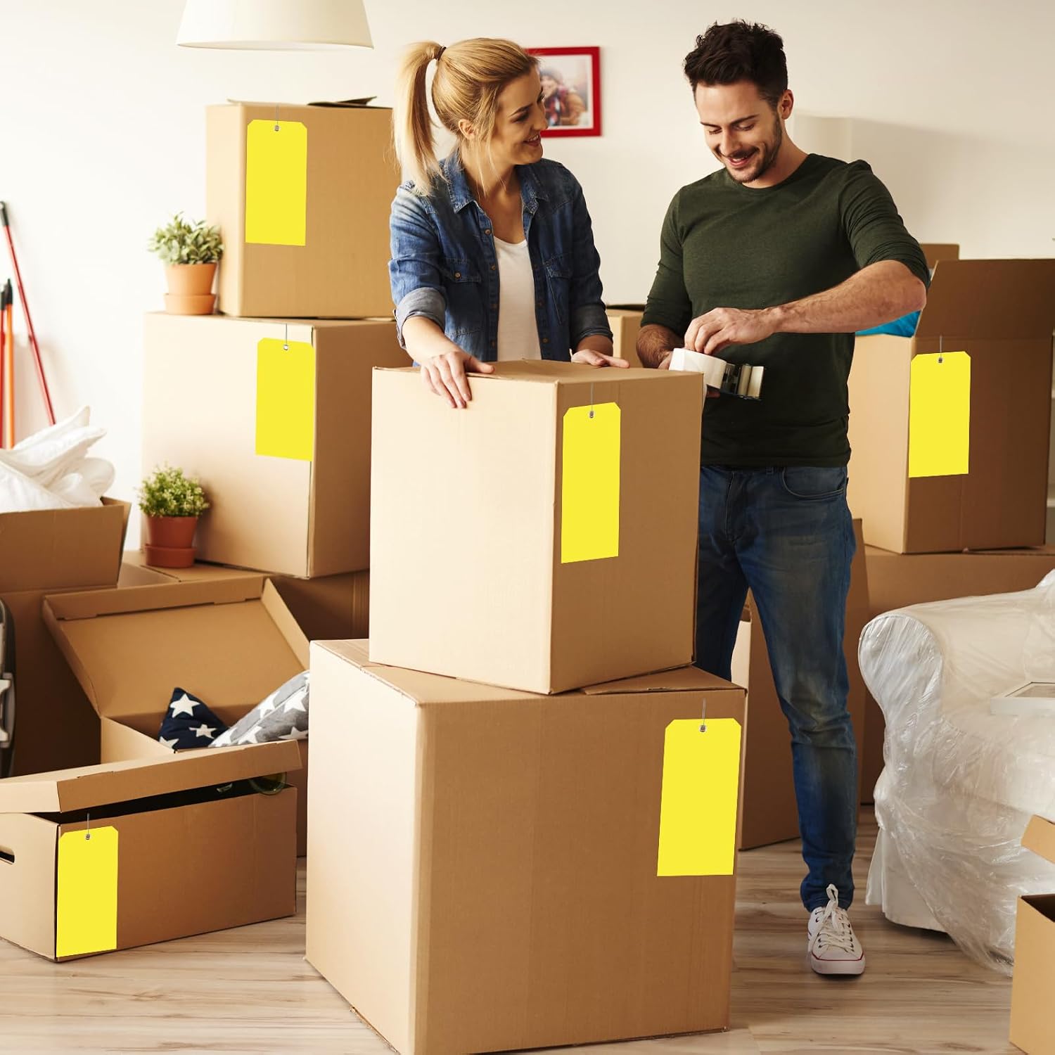 100 Pieces 4x8 inch Large Yellow Plastic Tags with Wires Heavy Duty Waterproof Shipping Tags with String Writable Blank Hang Tags with Reinforced Holes for Luggage Garage Inventory Car Parts image 5
