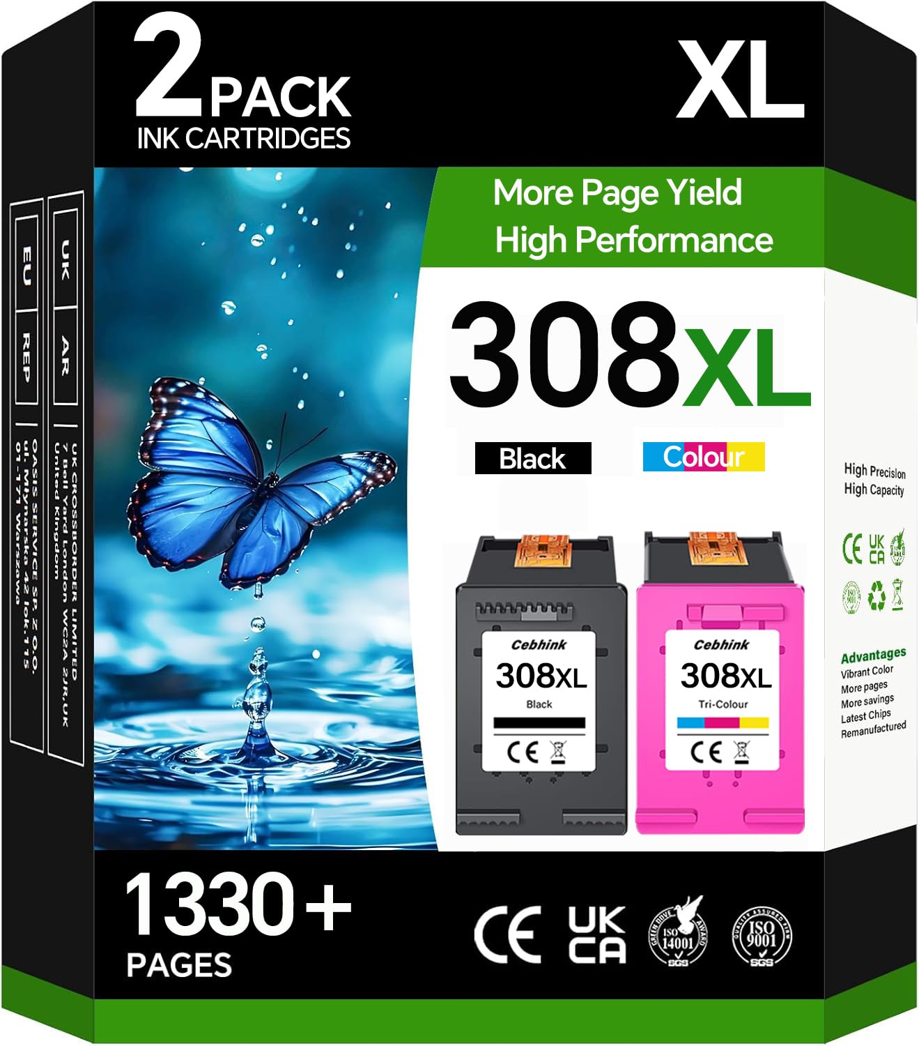 Cartucce d'inchiostro 308XL nero e colore ad alta resa, compatibili con HP 308 HP308, confezione combinata per stampanti HP Envy 6122e, 6532e, 6520e, 6132e, 6530e, 6120e, 6110e, 6558e, 6110e, 6130e