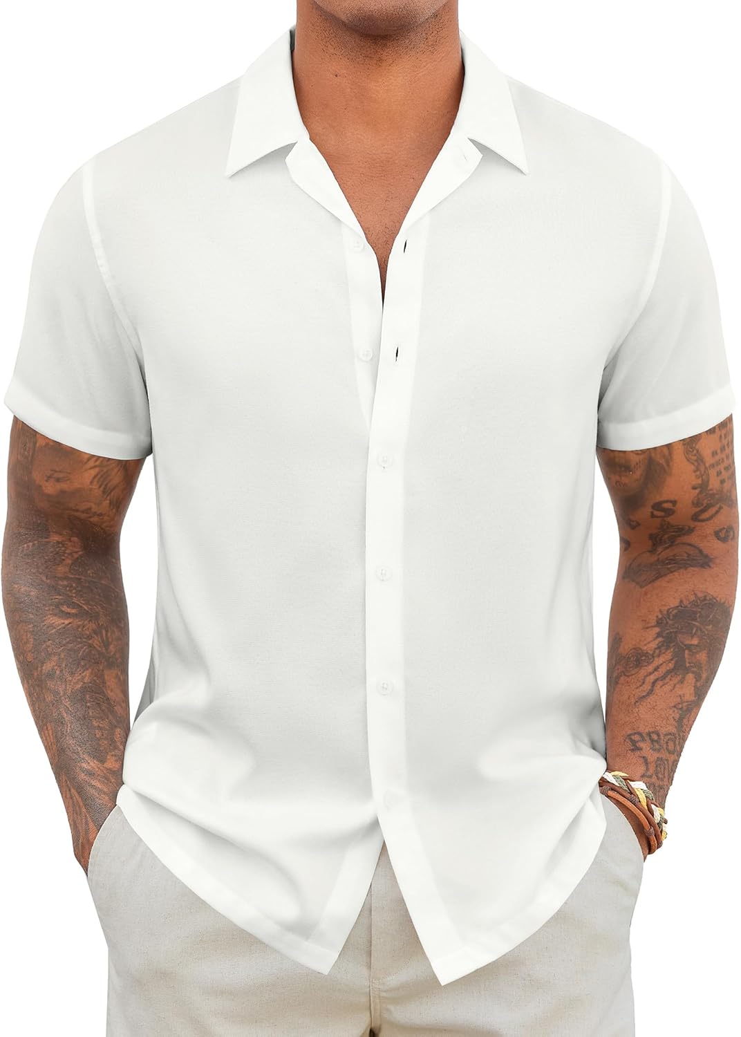 Mens Linen Shirts Short Sleeve Button Down Casual Shirt Beach Wedding Summer Shirt