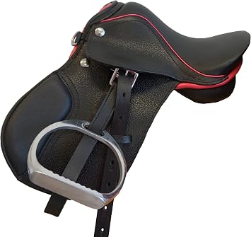 Leather Rocking Horse, Display or Dog English All Purpose Saddle with Leathers and Irons Black with Pink