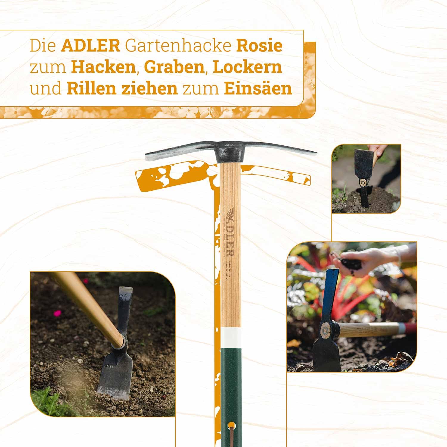 ADLER Rosie Gartenhacke Ziehhacke Eschenstiel geschmiedet Natur 135 cm