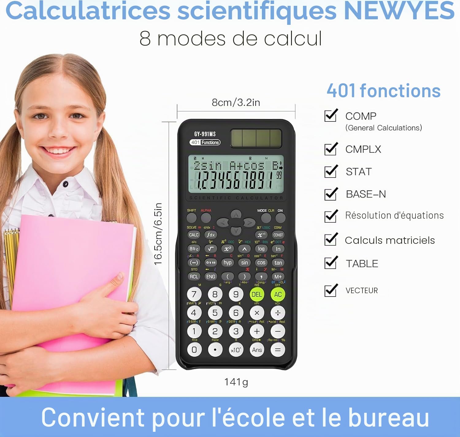Calculatrices Scientifiques Lot de 8, 401 Fonctions Affichage 2 Lignes Calculatrice de Bureau Collège Lycée