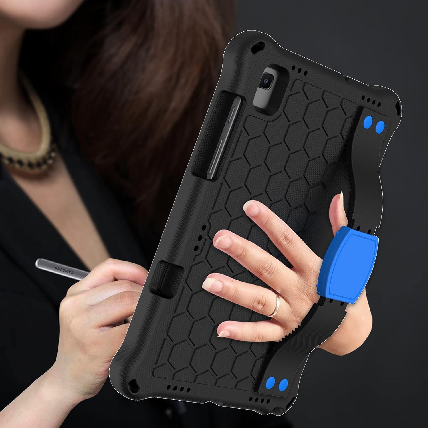 QYiD Kids Case for Huawei MatePad T10s /T10 2020, Kids Friendly Light Weight Non-Toxic EVA Shockproof Case with Handle Stand, Shoulder Belt for Huawei T10s 10.1" / T10 9.7" Tablet, Black/Blue