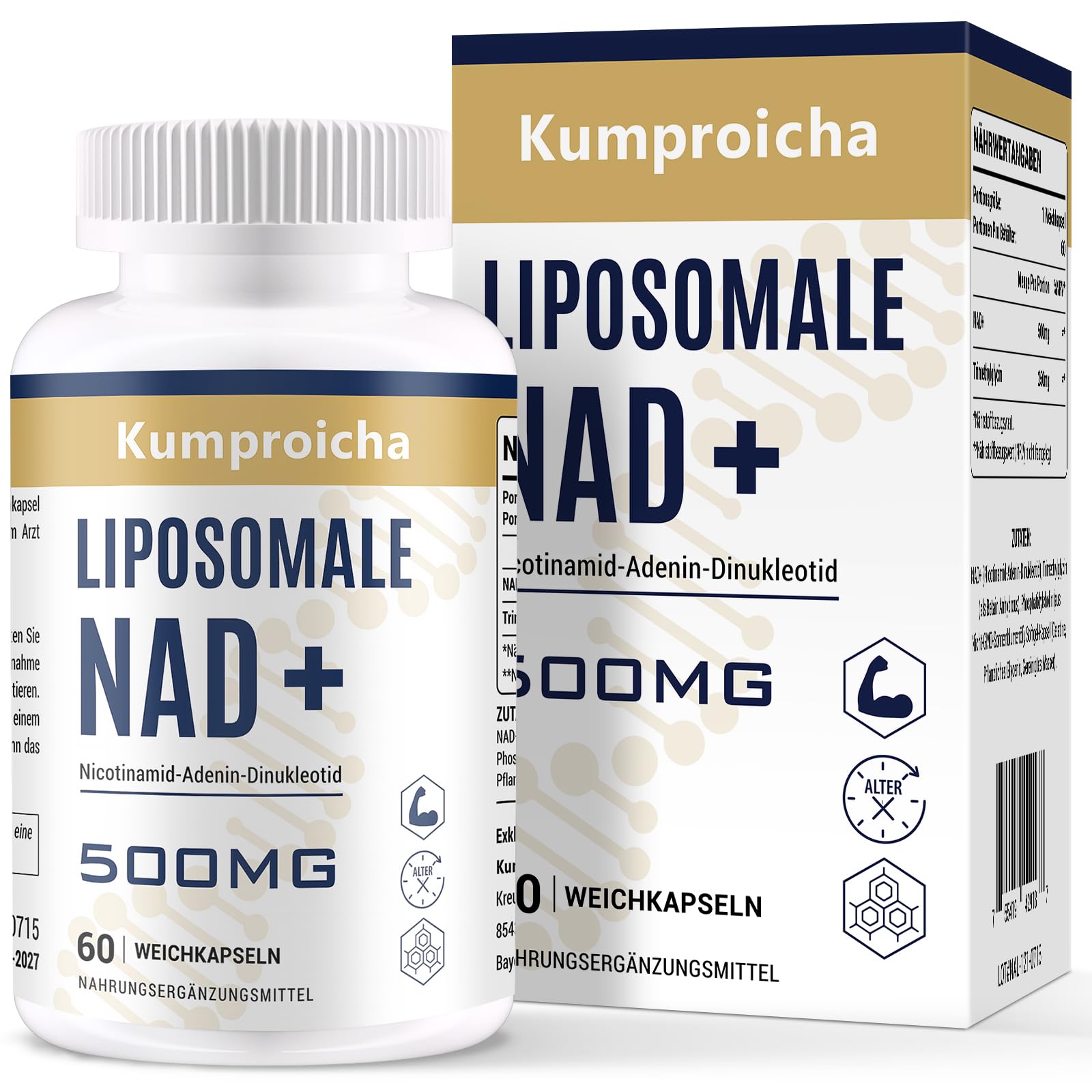 Liposomale NAD+ Supplement 500 mg mit TMG 250 mg – Hochwertige Softgel-Formel mit verbesserter Absorption
