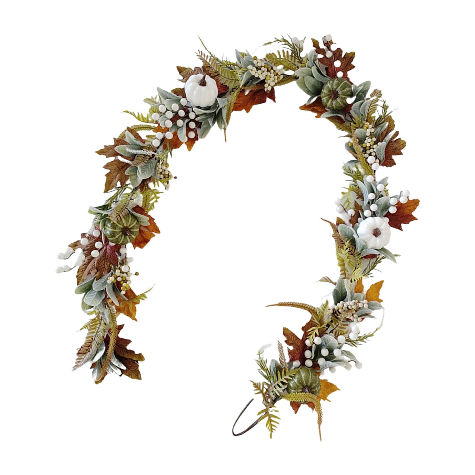 Pangboer Multicolor Harvest Door Garland 70.9In With Faux Pumpkins, Layered Foliage, Accent Clusters, Flexible Wire Vine For Mantel Balcony Backdrop Decor Autumn Vine Harvest Swag Front Door Decor Mantel Display Accent