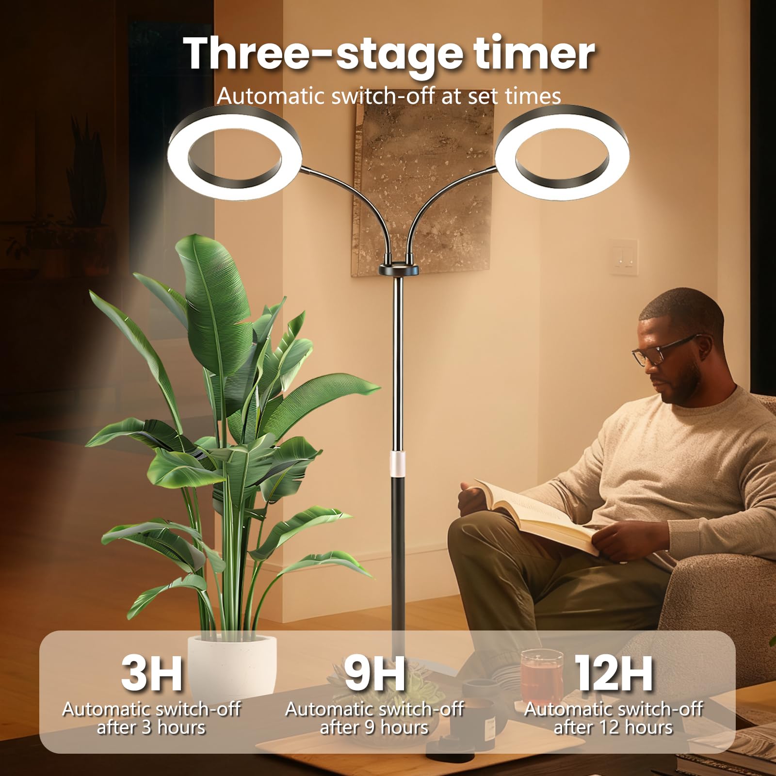 auvstar Lampada per Piante da Interno,Grow Light Piante,2 Teste Luce per Piante da Interno,Lampada LED per Piante con Supporto,Luce di Crescita a Spettro Completo con Timer Auto 3/9/12H,3 Modalità