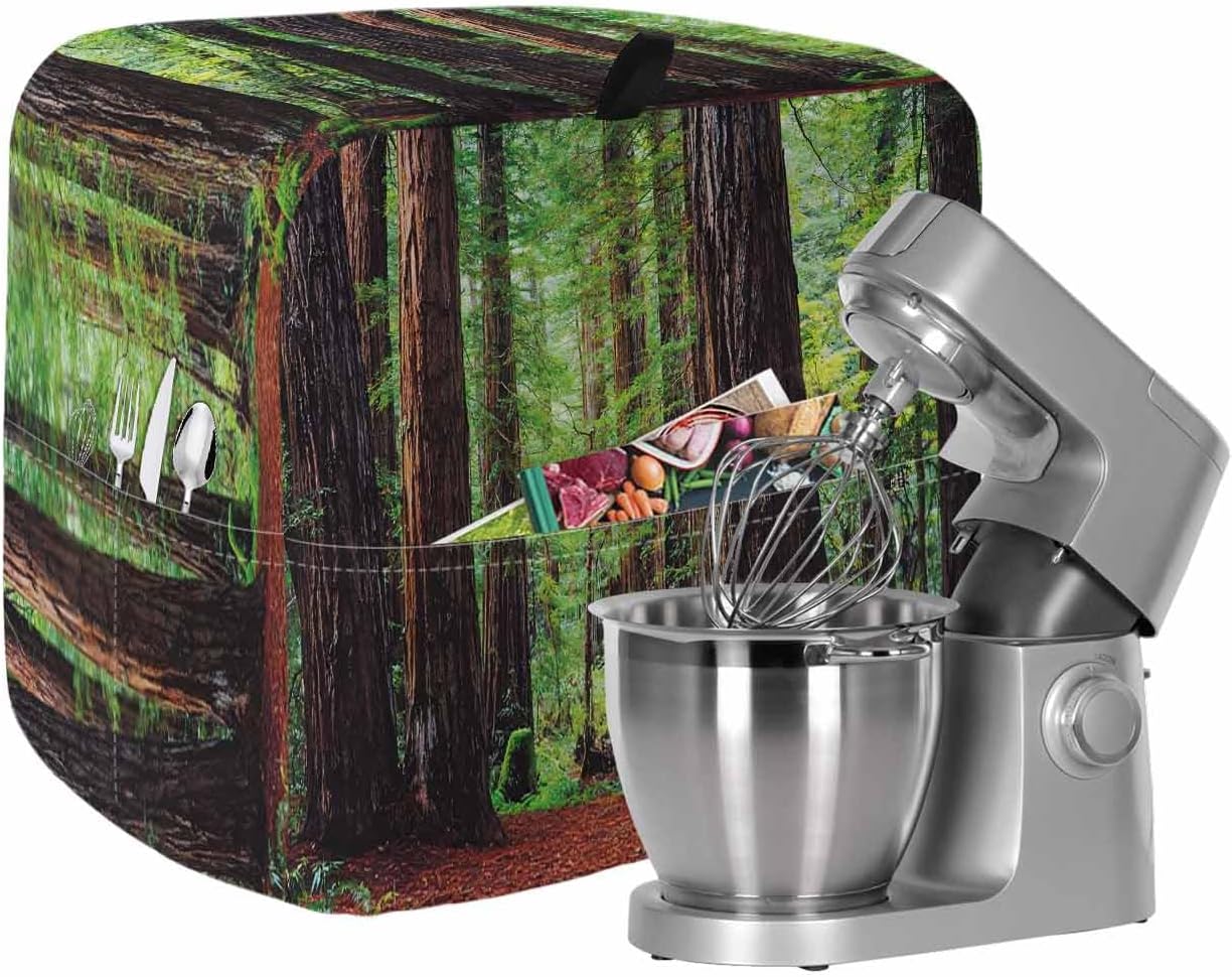 Forest Stand Mixer Cover with Storage Pocket, Waterproof Kitchen Mixer Covers, Modern Art Summer Botanical Trees Kitchen Appliance Dust Cover Compatible with 4/4.5 Quart Mixers