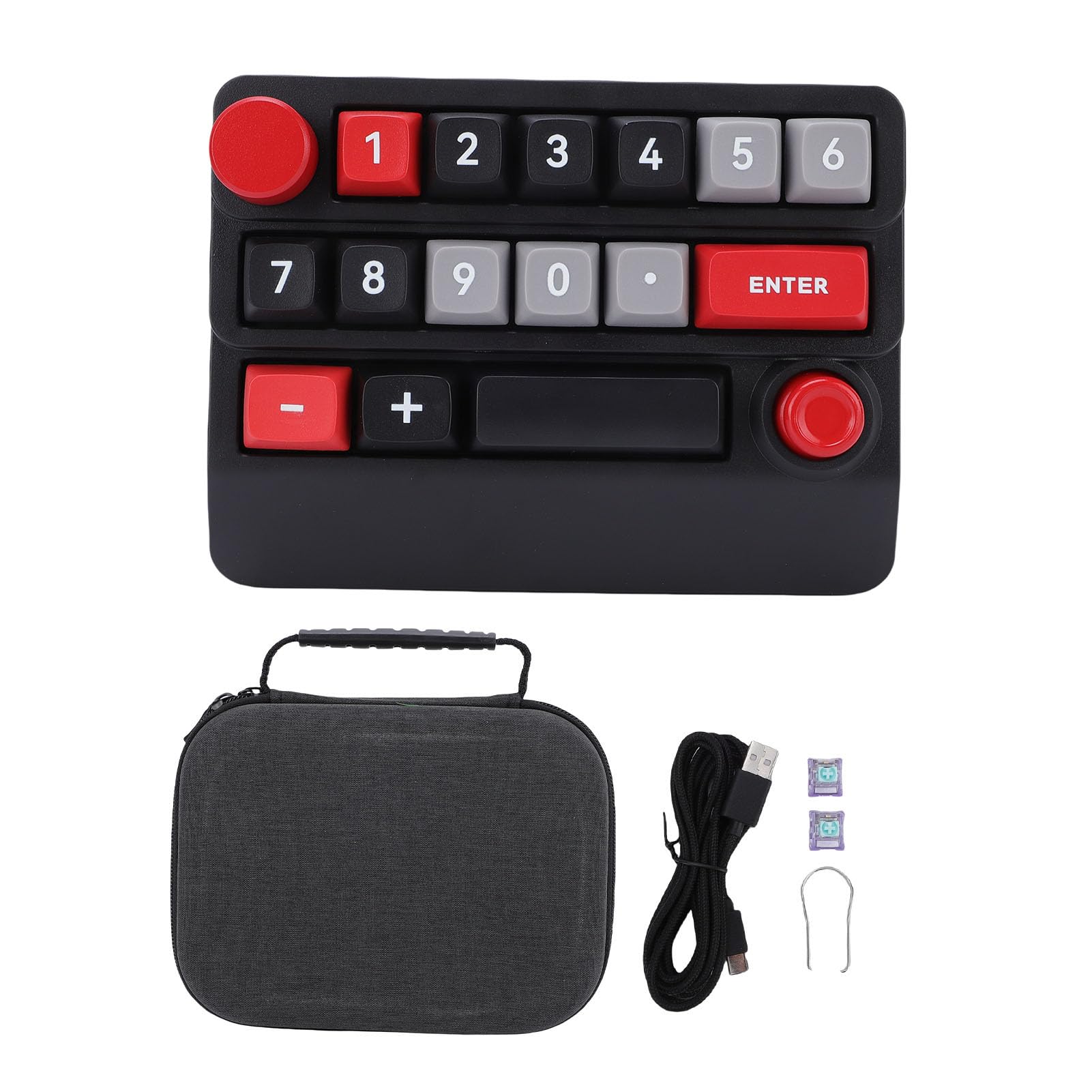 Pavé Numérique Mécanique, Clavier Macro Programmable sans Fil 2,4 G Bluetooth Filaire Type C RVB rétroéclairé, pavé Numérique échangeable à Chaud, Clavier Rechargeable, (Noir Rouge)