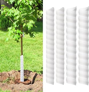 Aukney Spiral Tree Trunk Protectors 4/6/8 Pack - Plastic Guards for Saplings, Deer Rabbit Rodent Proof, UV Resistant White Wraps 2 Sizes
