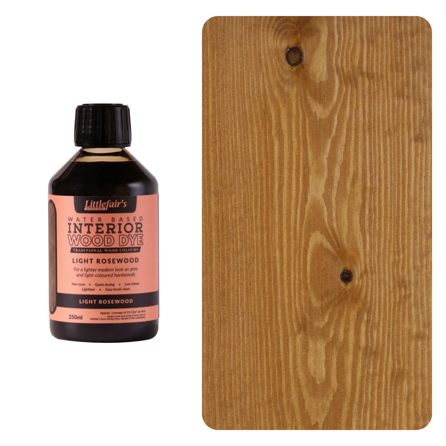 Littlefair's Wood Stain Water-Based - (Light Rosewood) – Non-Toxic, Eco-Friendly & Quick Drying - Easy-to-Apply, Concentrated Formula for All Wood Types – 250ml