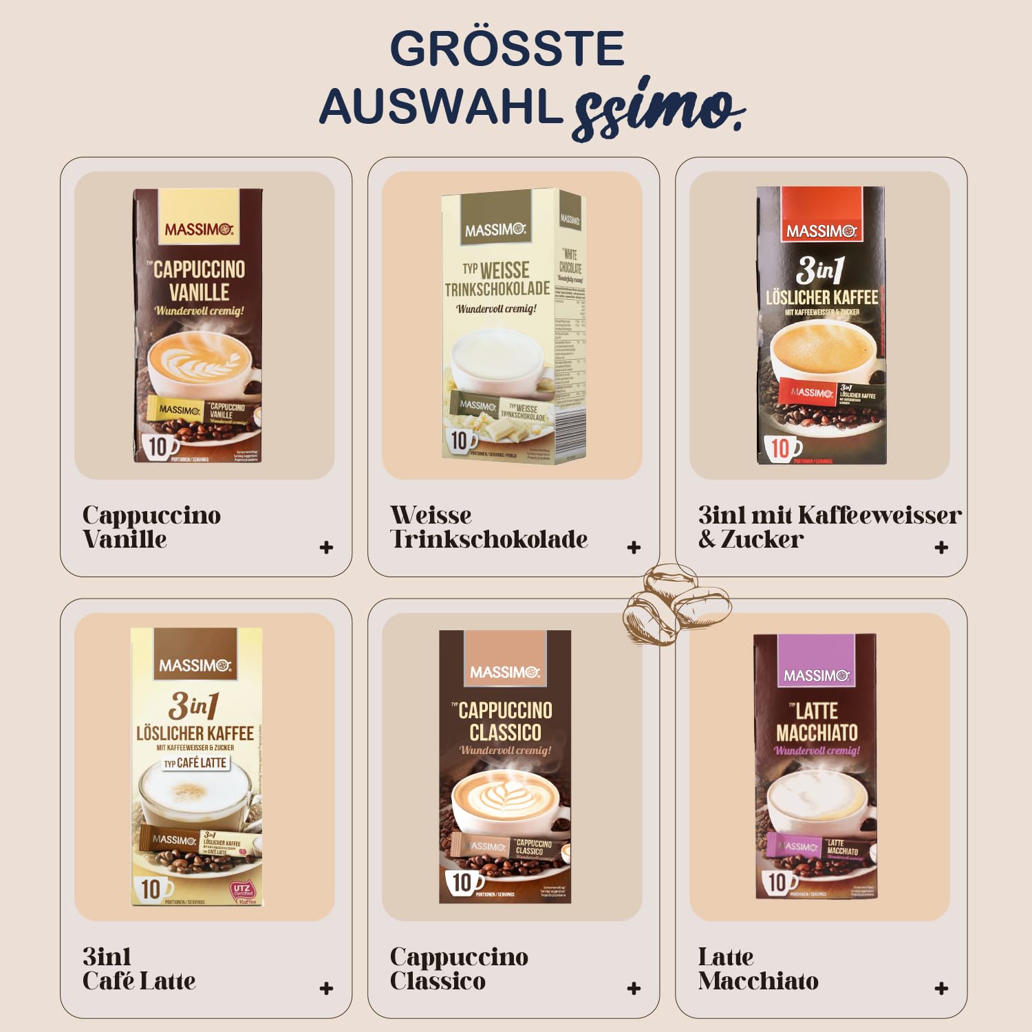 MASSIMO Instant Kaffee Sticks - Alle 12 Sorten - löslich, schnelle Zubereitung - 12er Probierpack Getränkepulver - Kaffeespezialitäten