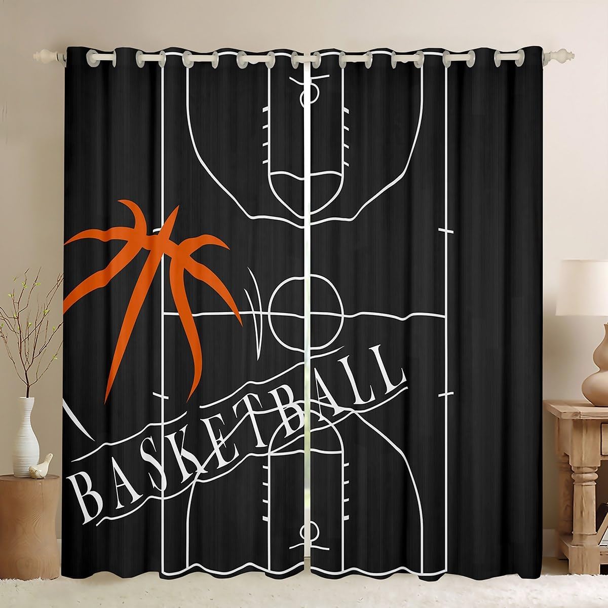 Erosebridal Soccer Blackout Curtains Football Curtains for Boys Sports Curtains & Drapes 84Wx63L Ball Game Themed Room Decor Girls Teens Gray Black Window Treatments Luxury for Bedroom Aesthetic