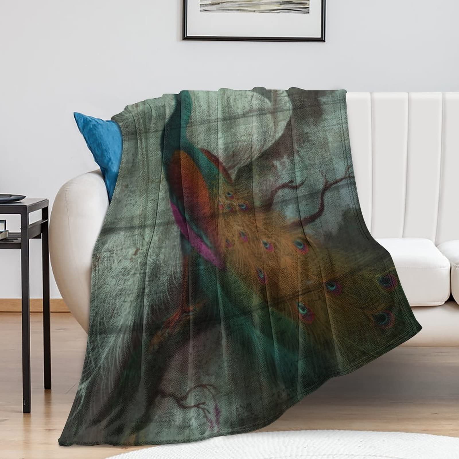 Couverture polaire rustique paon 152x203 cm plaid doux lit et canapé