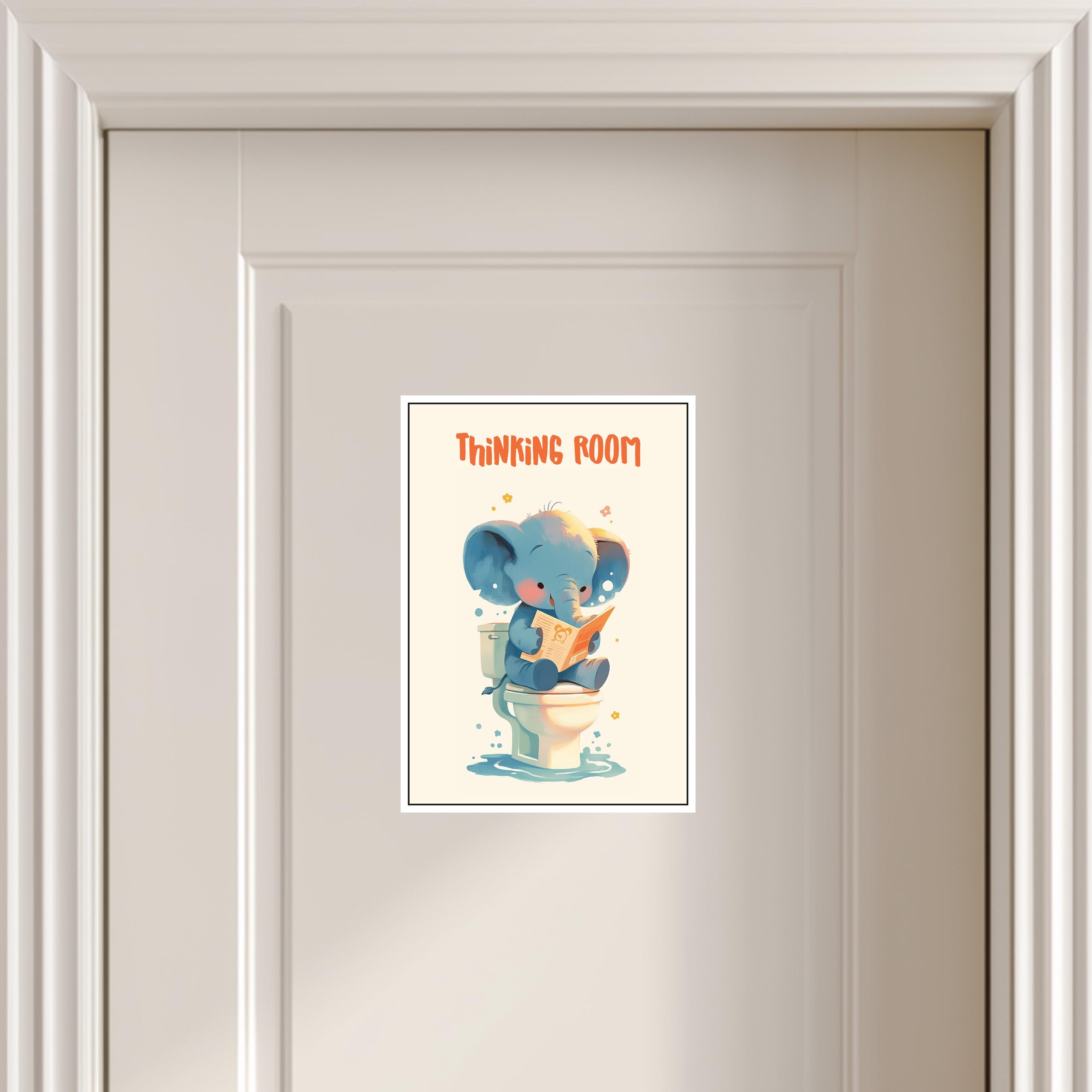 Thinking Room Funny Bathroom Door Sticker, White Cat and Blue Elephant Design, 8.2x11.5 Inches, Watercolor Style Bathroom Door Decor (Style 2) 3