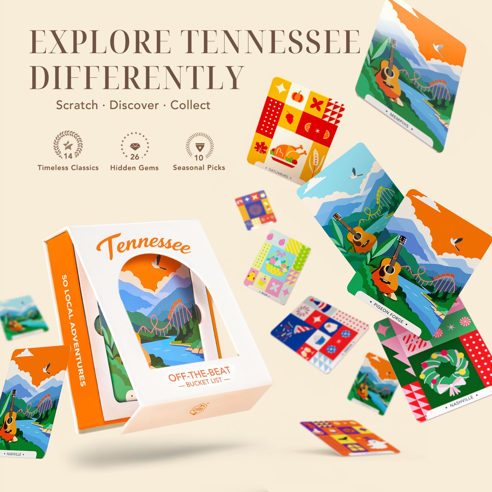 Tennessee Adventure Bucket List Cards, 50 carte da grattare per Stato | Gemme nascoste locali uniche, 2026 Schede elenco secchio fuori dal ritmo, Regali del Tennessee per coppie e famiglie