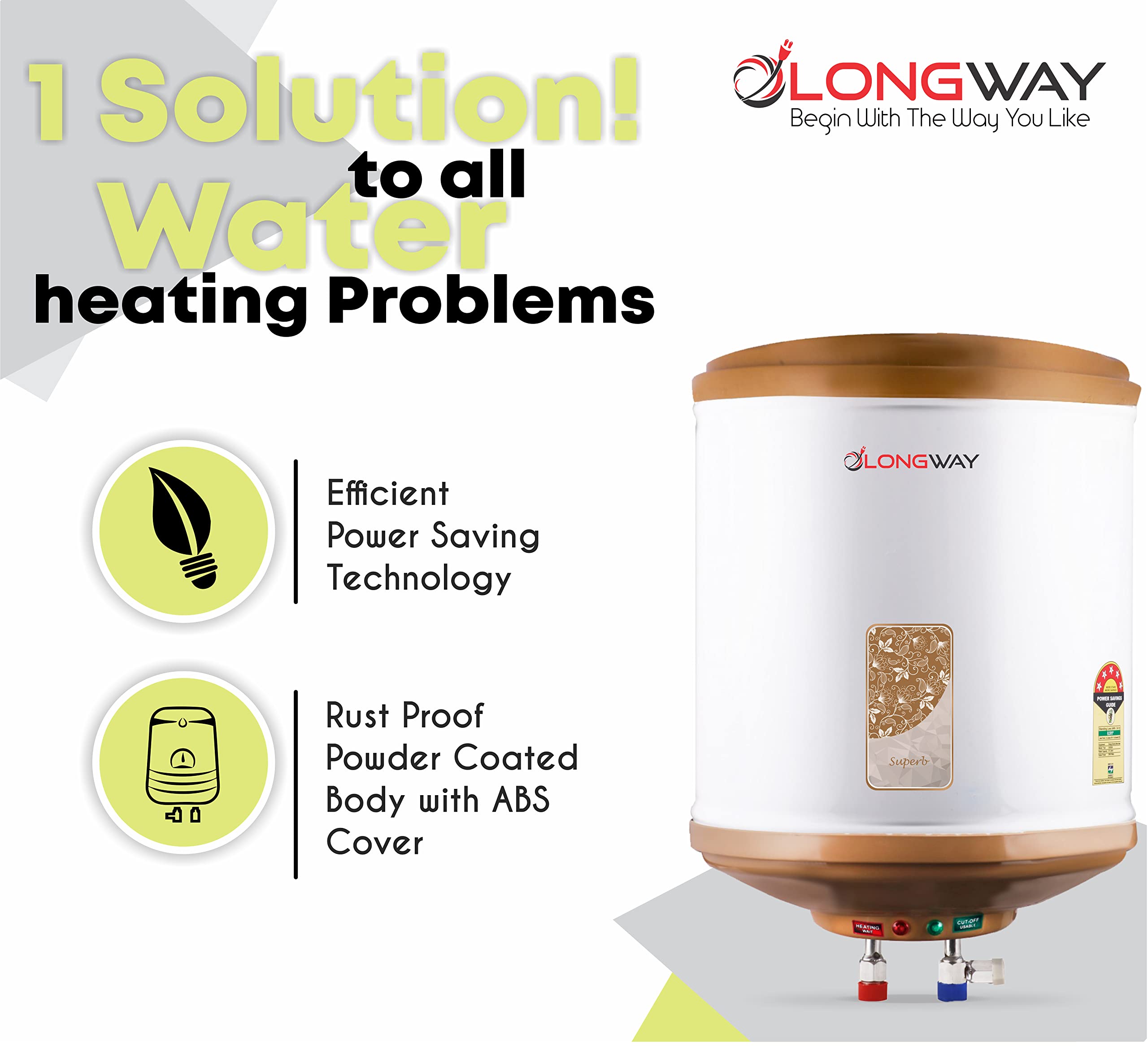 Buy Longway Superb 25 ltr with Free Installation Kit Automatic Storage Water  Heater with Multiple Safety System u0026 Anti-Rust Coating 5 Star Rated (Ivory,  25 Ltr, Pack of 1) Online at Low Prices in India - Amazon.in