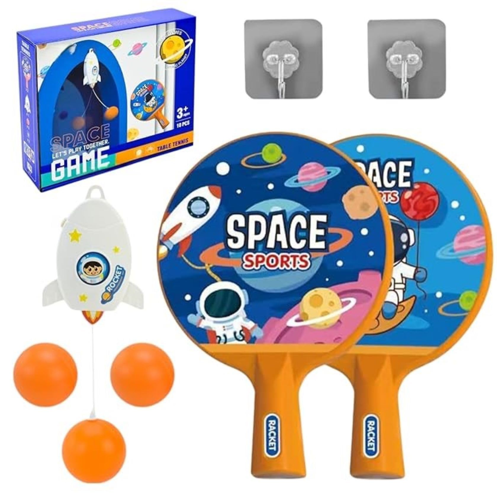 Braintastic Ping Pong Hanging Table Tennis Self Trainer Indoor & Outdoor Gaming Set with 2 Hanging Balls,2 Rackets &1 Electric Shaft Suitable for All Age Group (Space Sports)