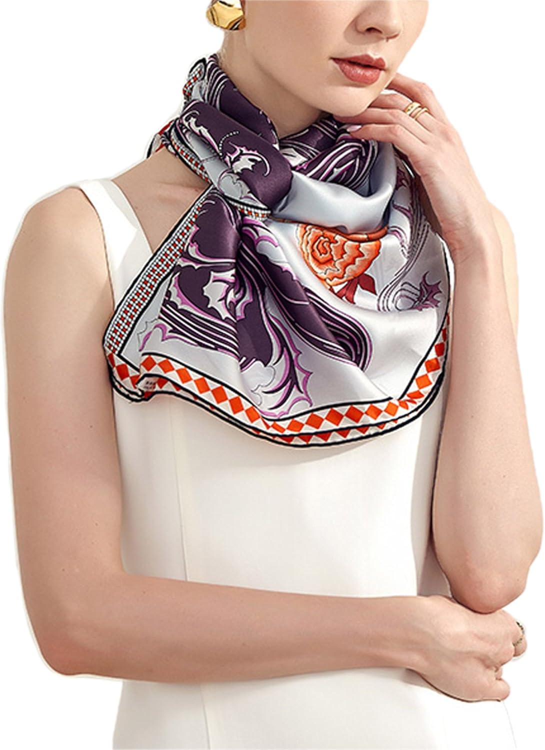 OSCAR ROSSA 35"x35" Large Square Printed 100% Mulberry Silk Charmeuse Scarf with Hand-Rolled Edges