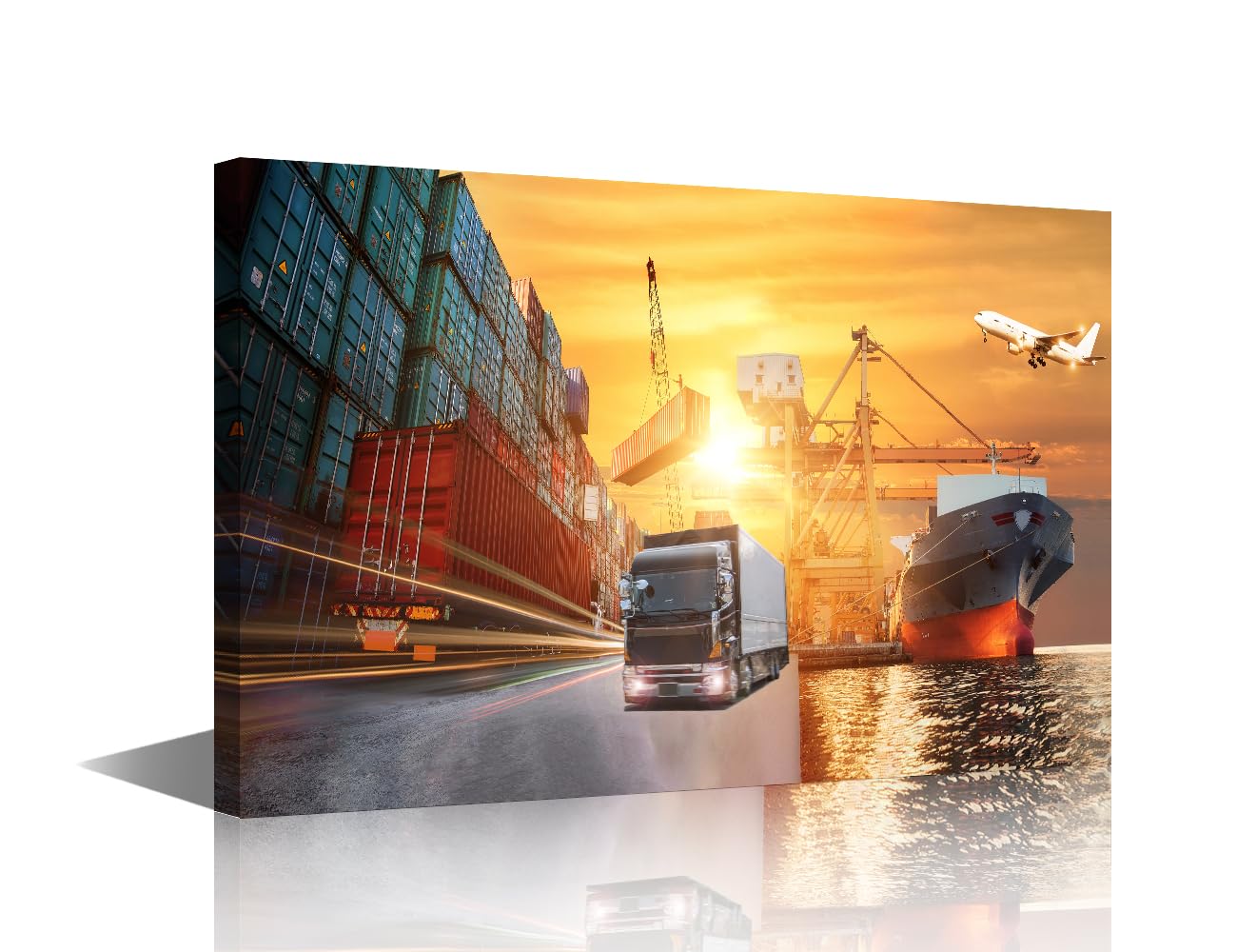 Modern Wall Art 1 Panels Logistic Import Export and Transport Industry Picture Prints on Canvas for Living Room Bedroom Bathroom Wall Decoration, Framed Ready to Hang, 18" Wx12 H