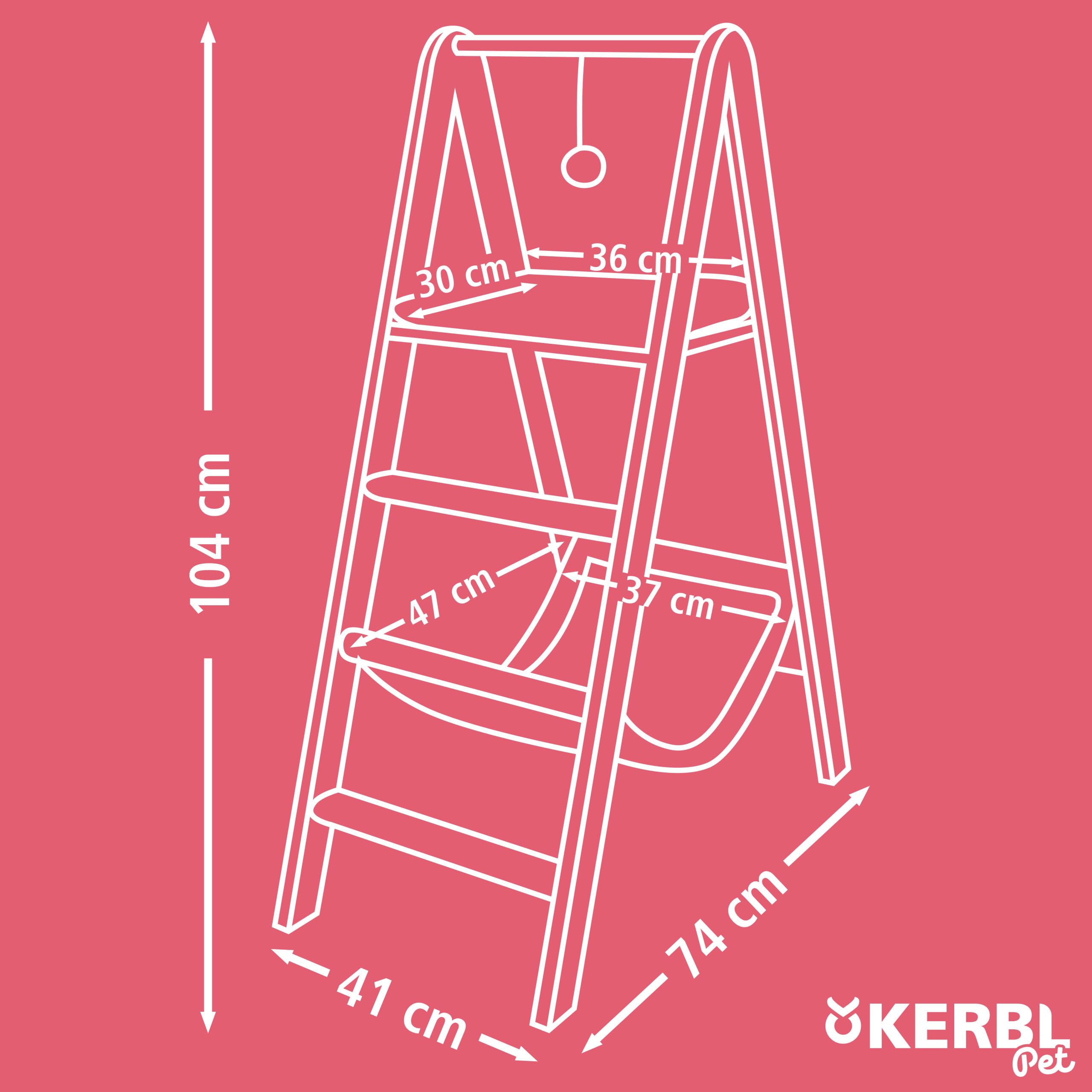 Kerbl Pet Kletterturm Ladder, Katzenkratzbaum, Massivholz, weicher Plüsch, beige, Höhe 104 cm, Zwei Liegeflächen, mit Hängematte, Sisalkratzfläche, Hängespielball, Wandbefestigung