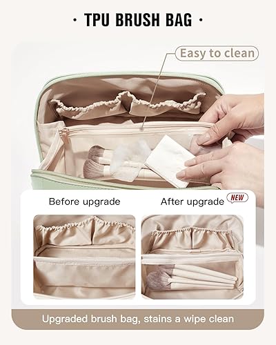 Miniatura 3 de Bolsa de maquillaje de viaje, bolsa de cosméticos de gran capacidad para mujeres, bolsa portátil impermeable, bolsa de aseo plana abierta,