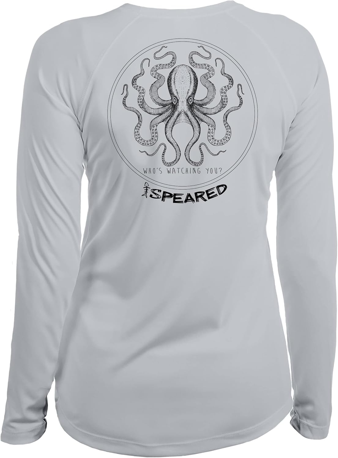 Spearfishing Octopus UV T-Shirt: UPF 50+ Long Sleeve Women’s Sun Protection, Quick Dry Rash Guard Tee for Scuba Diving, Fishing, Swim, Outdoors: The Kraken: Lt. Gray - XL