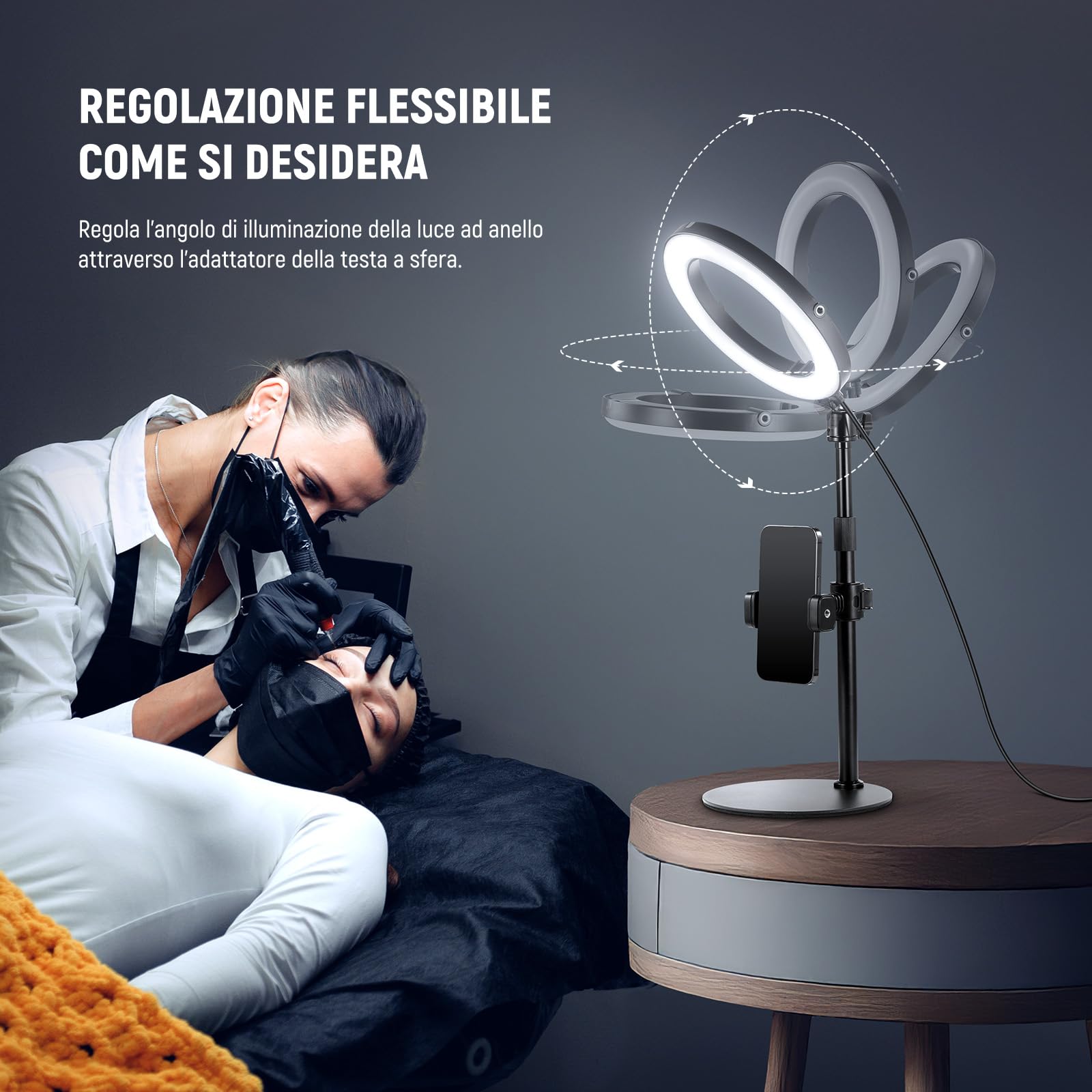 NEEWER 8" 18W Ring Light da Tavolo per Telefono, Ring Light per Selfie a Cerchio per iPhone Streaming Vlogging Recording, Kit Illuminazione per Videoconferenza per Computer Portatile Zoom Call, RH8B