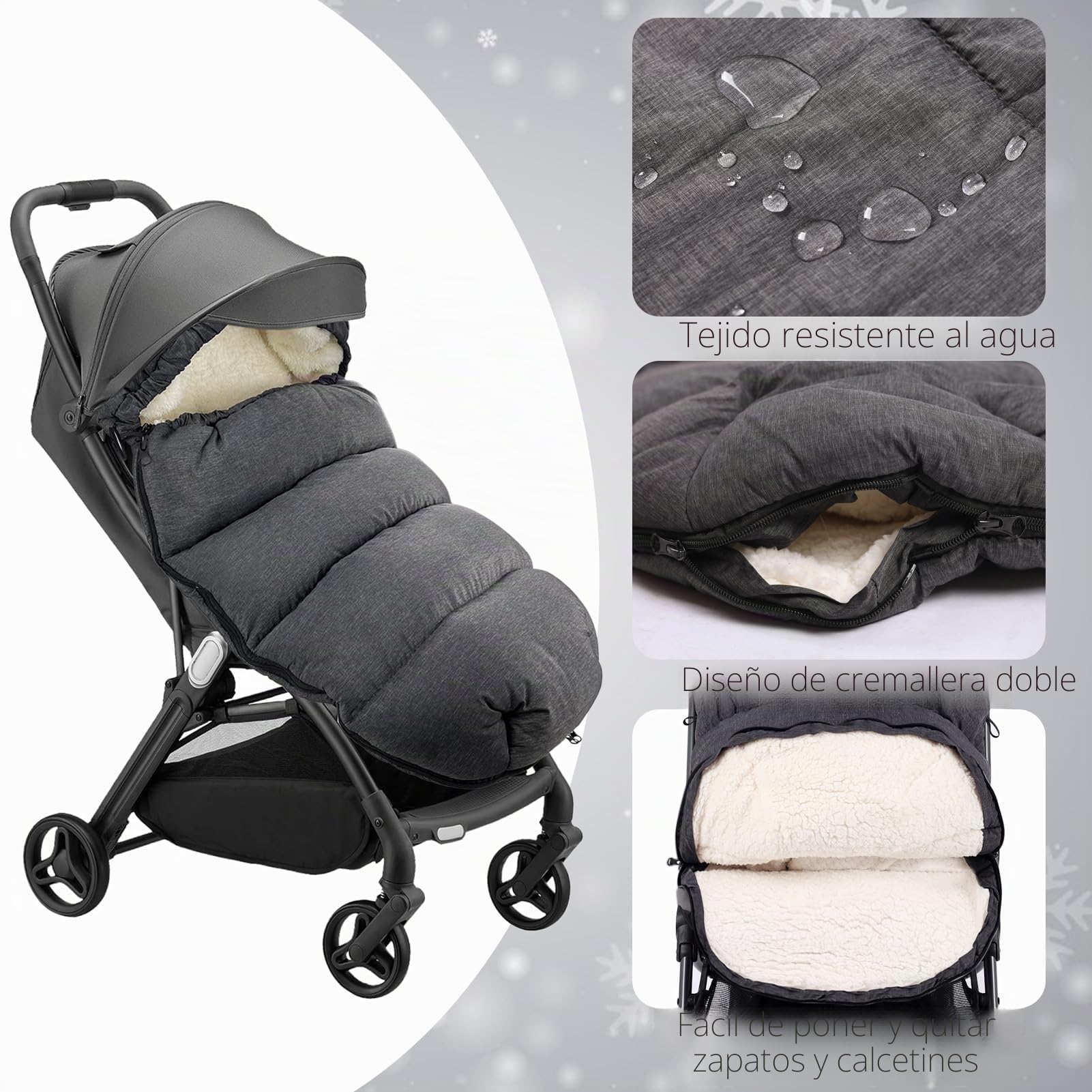 Saco Silla Paseo Universal Invierno, Doble Espesamiento, Gris
