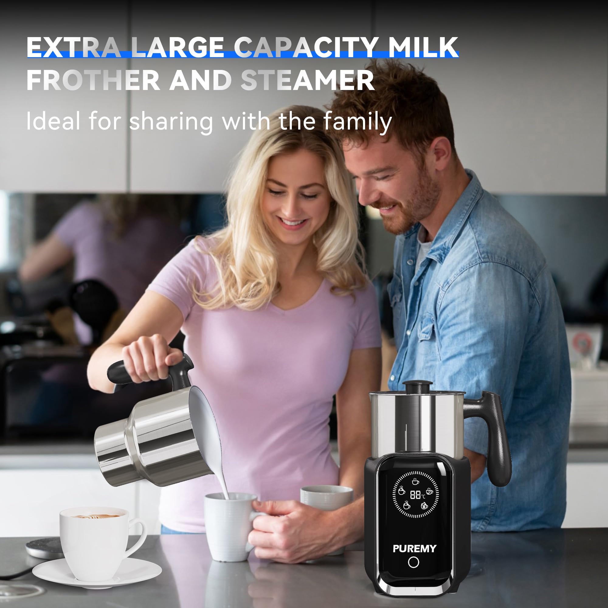 Elektrischer Milchaufschäumer 5-in-1 600 ml Milchaufschäumer, Abnehmbarer Automatischer Milchschäumer, Temperaturkontrolle Spülmaschinenfest, für Latte, Cappuccino, heißen und kalten Milchschaum