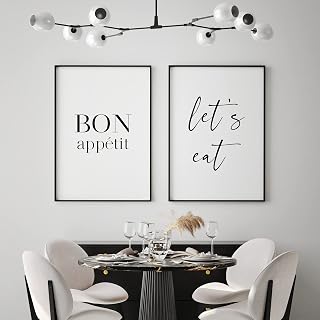 Bon Appetit Let's Eat | Set of 2 Prints | Dining Room Wall Art | Kitchen Decor | Typography Posters | UNFRAMED