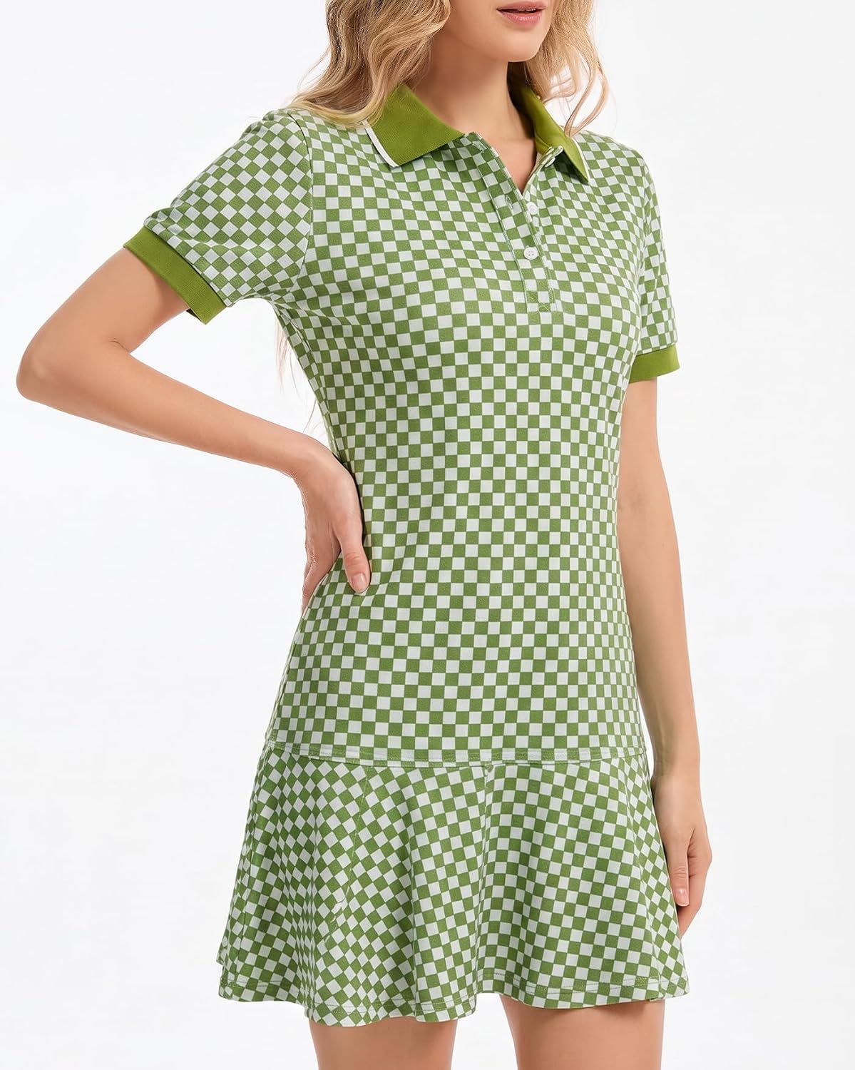 YEXPINE Polo Dress for Women Short Sleeve Ruffle Hem Golf Tennis Summer Mini Dresses