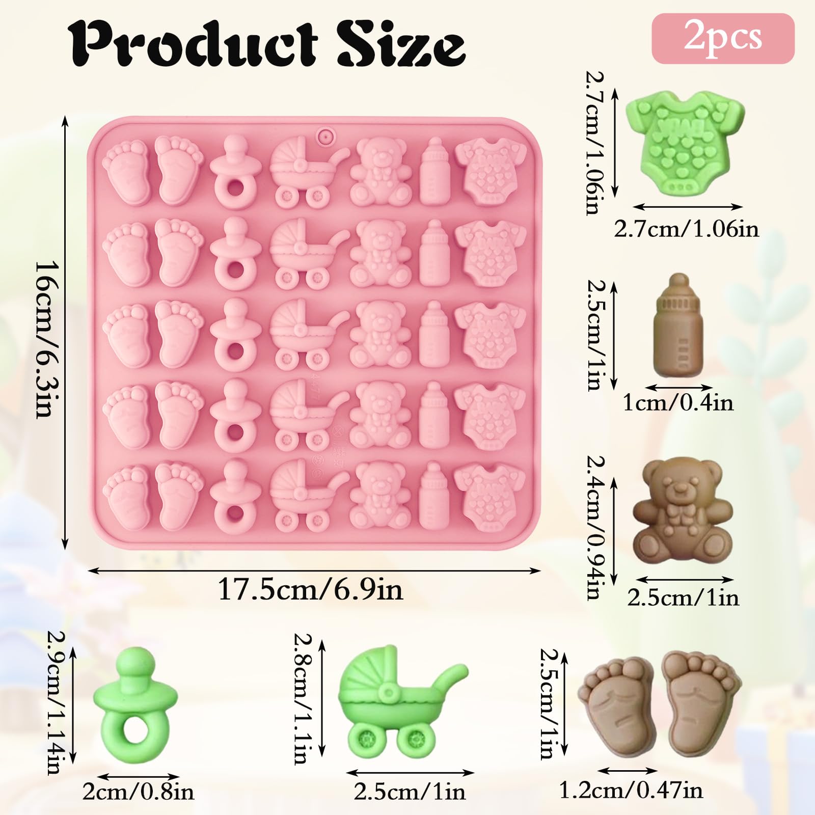 Prasacco 2 stuks siliconen rubberen beertjes, babyborrel, chocoladevorm, babyvoetafdrukken, fopspeen kinderwagen, beer fles babykleding, schattige vorm voor fondant, snoep, chocolade, cake