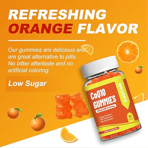 Miniatura 7 de Gomitas CoQ10 de 200 mg, suplemento vegano para producción de energía, sin OMG, sin gluten (60 gomitas)