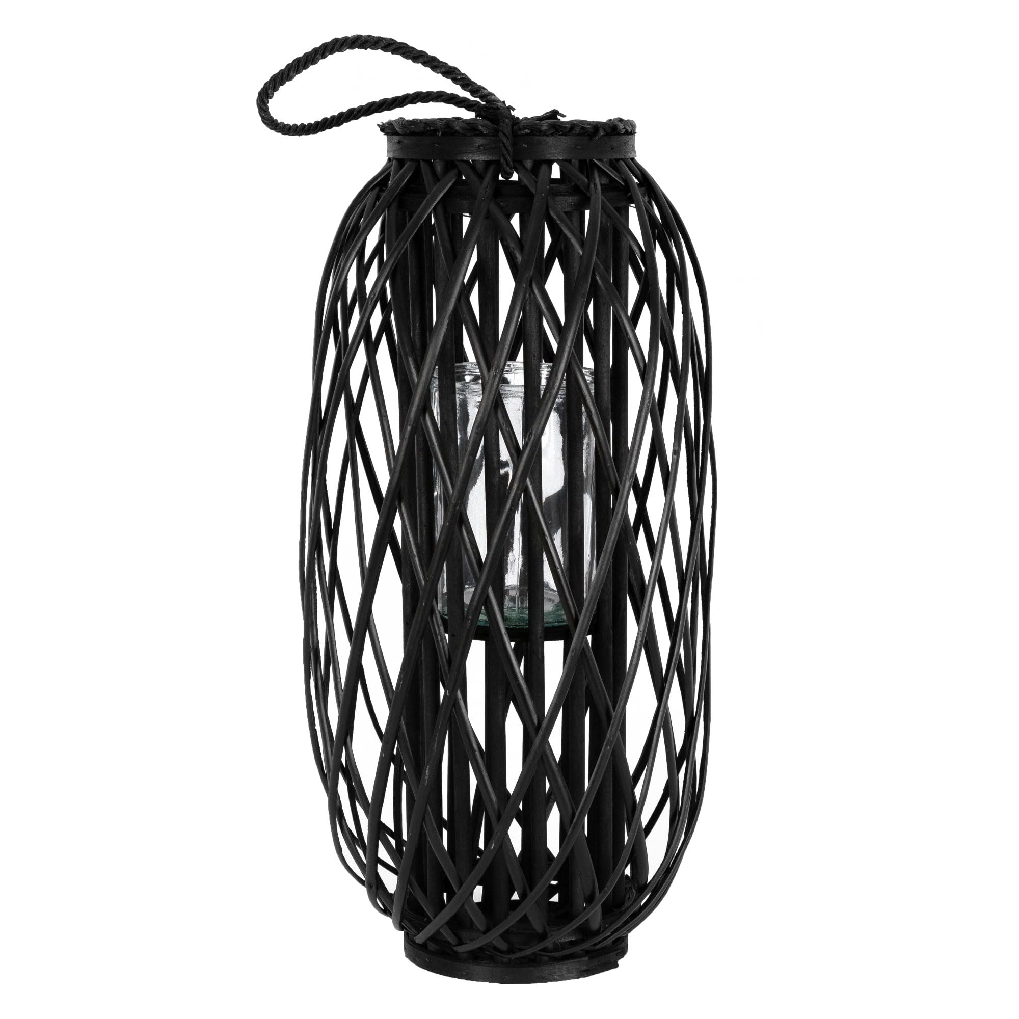 ECD Germany Linterna Estilo Ratán Portavelas 60 x Ø 27 cm Negro con Aspecto de Mimbre de Caña Natural Tejido Trenzado Robusto Luz de Vela Decorativa Farola para Mesa en Terraza Salón Jardín