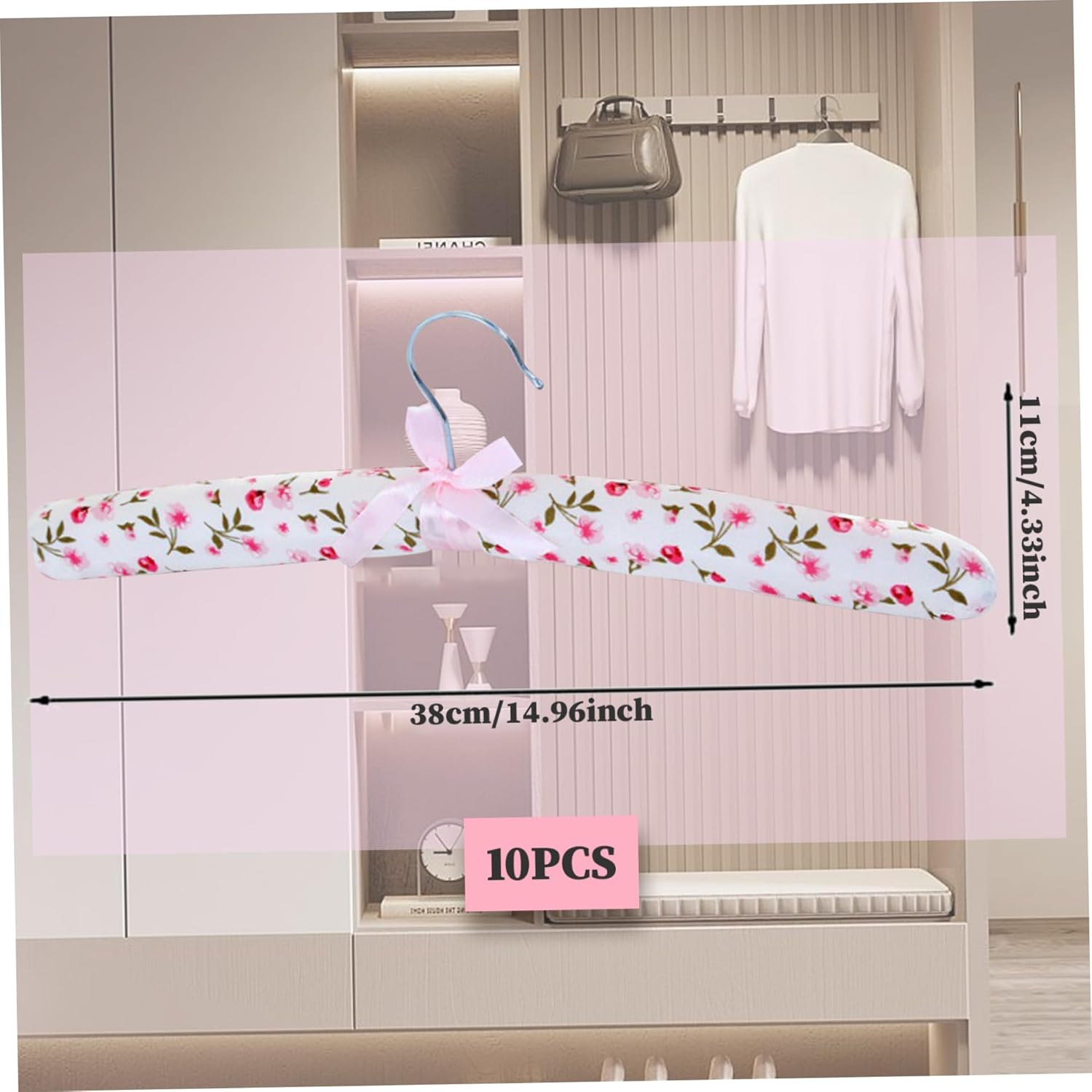 Padded Coat Hangers, 10PCS Non-Slip Padded Hangers, Flower Satin Padded Clothes Hangers, Soft Sweater Hangers for Shirt Blouse Dress Style Padded Hangers(Style 1)