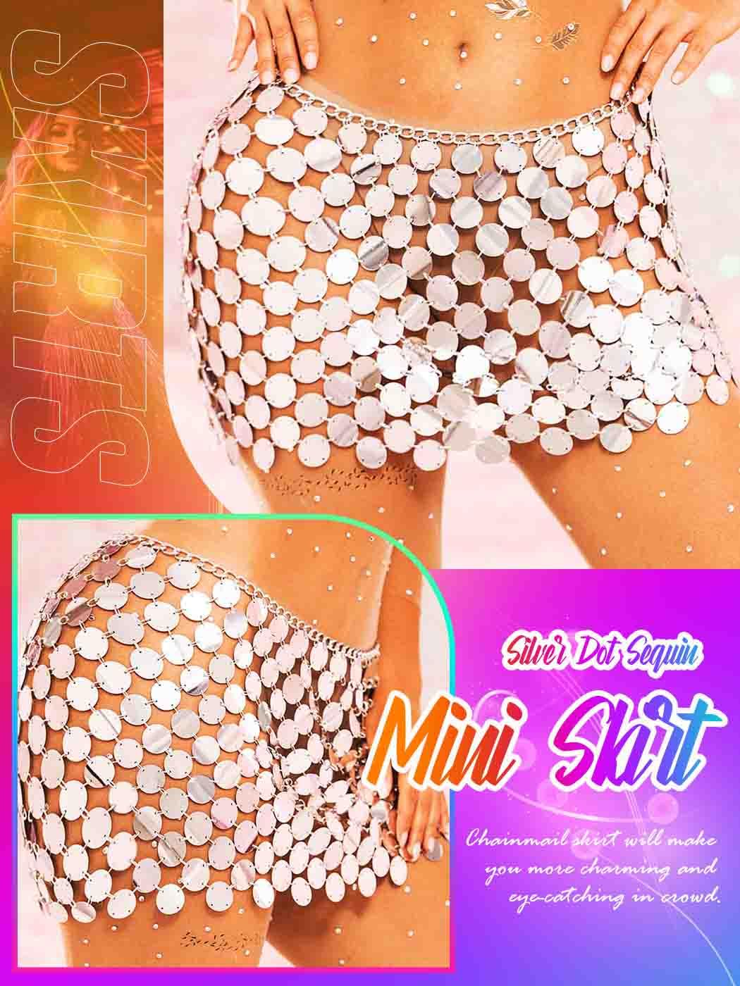 Minigonna con paillettes a pois argentati scintillante gonne in maglia di maglia gonna con paillettes per le donne