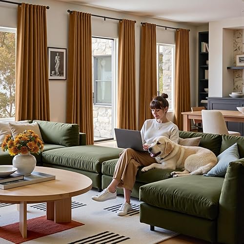 Miniatura 5 de Lazzzy Cortinas opacas de terciopelo dorado con aislamiento térmico de 90 pulgadas de largo, cortinas para dormitorio, sala de estar, tratamiento de