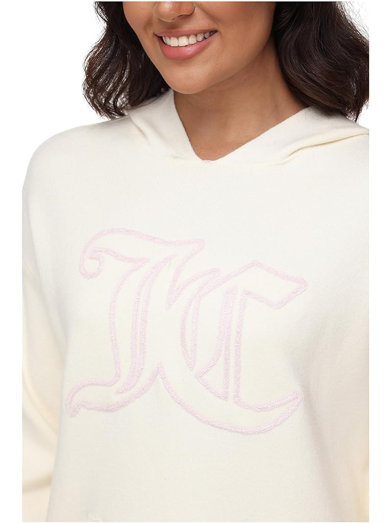 White Juicy Couture Drop Shoulder Hoodie With Jc Embroidery