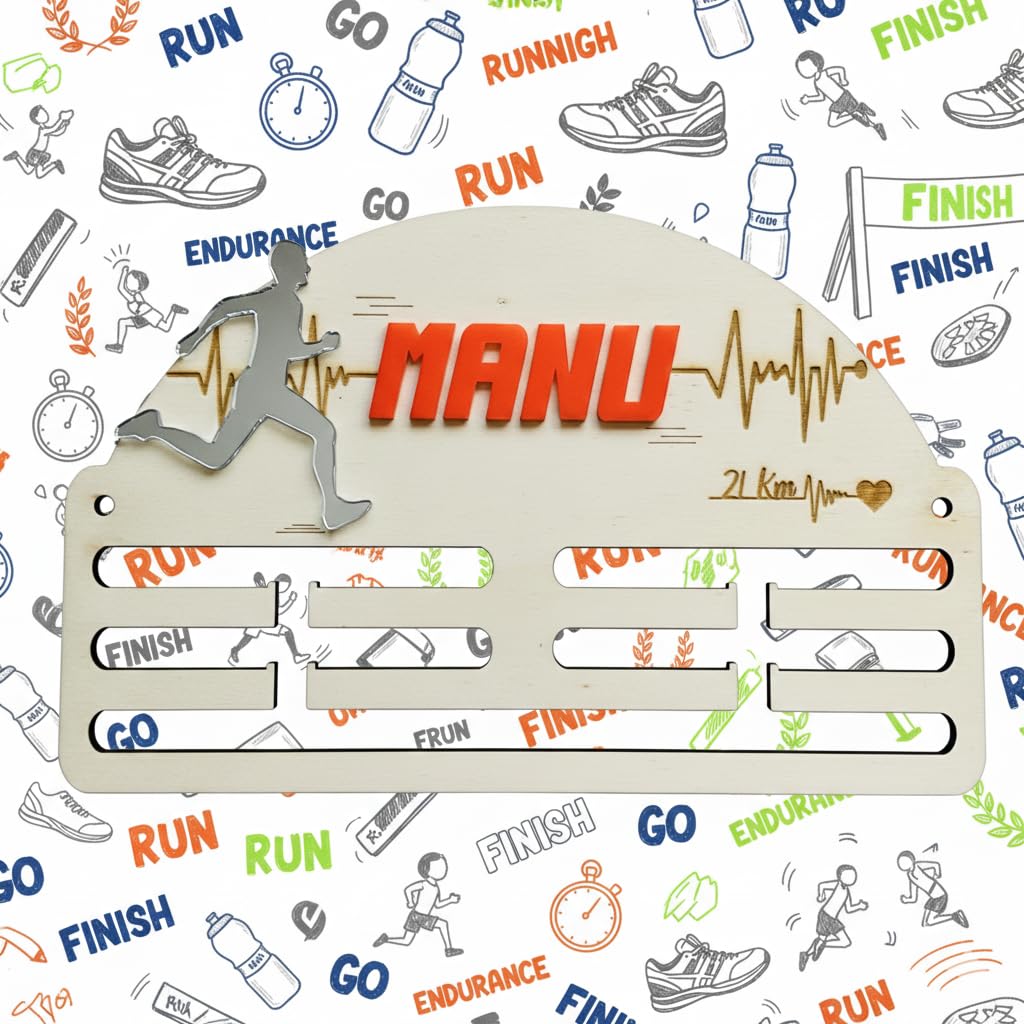 Medallero Running de Madera Personalizado con Nombre - Corredor Acrílico Espejo Hecho en España