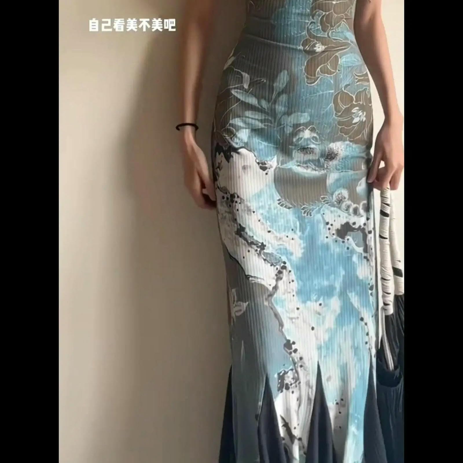 Vestito Donna Elegante Abito Tromba da Cinghie Abiti Senza Maniche Sexy Temperamento Estate Gonna lungo-grigio-4xl