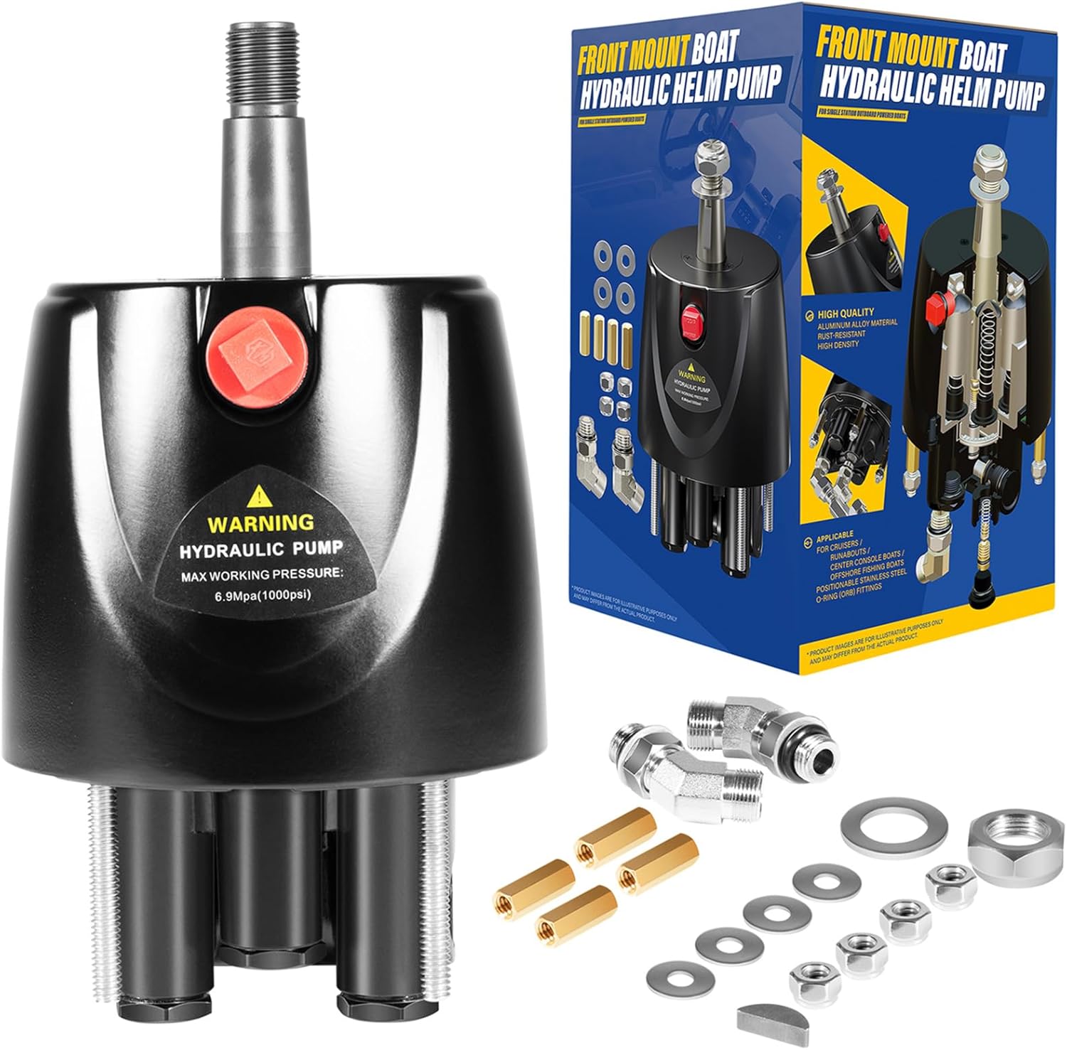 HH5271-3 Hydraulic Steering Helm Pump, 1.7 cu in Front Mount Helm for Boats up to 300 HP Engines, 4.9 Lock-to-Lock Turns, Built-in Lock Valve, Replace for Seastar Helm