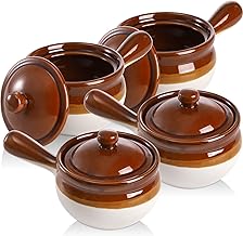 Okllen 4 Pack French Onion Soup Bowls with Handles and Lid, 15 Oz/450ML Ceramic Soup, Oven Safe Serving Bowls for Cereal, Chili, Beef Stew, Oatmeal, Microwave and Dishwasher Safe