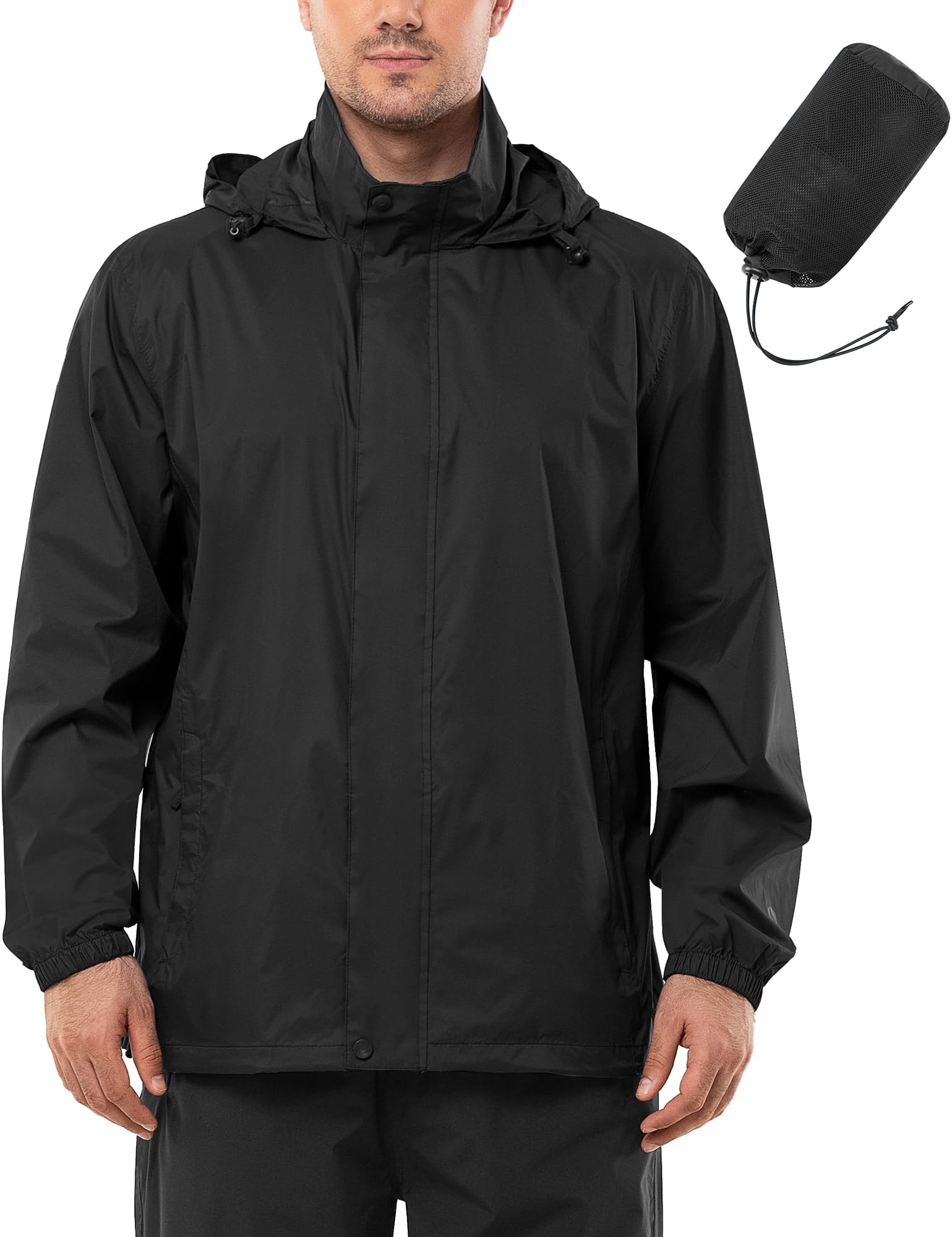 Mens Lightweight Waterproof Jackets, Packable Rain Jacket Breathable Windproof Raincoat Adjustable Hiking Outdoor Jacket