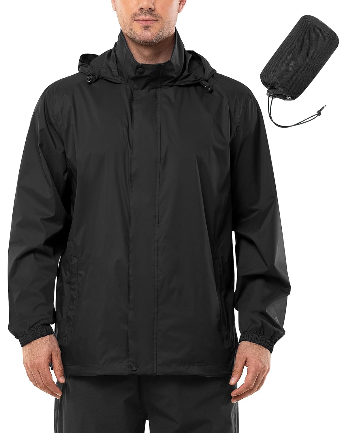 Outdoor Ventures Mens Rain Jacket Waterproof Lightweight Packable Rain Shell Raincoat with Hood for Golf Hiking Travel