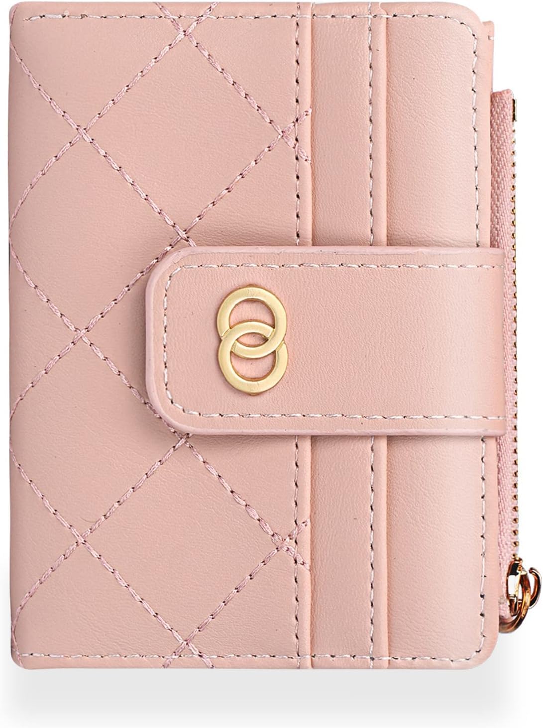 harshit enterprise Small Leather Wallet for Women, Pink, Quilted Style, with 6 Card Slots, ID Window, Zipper Coin Pocket, 9x11.5cm-picture-7