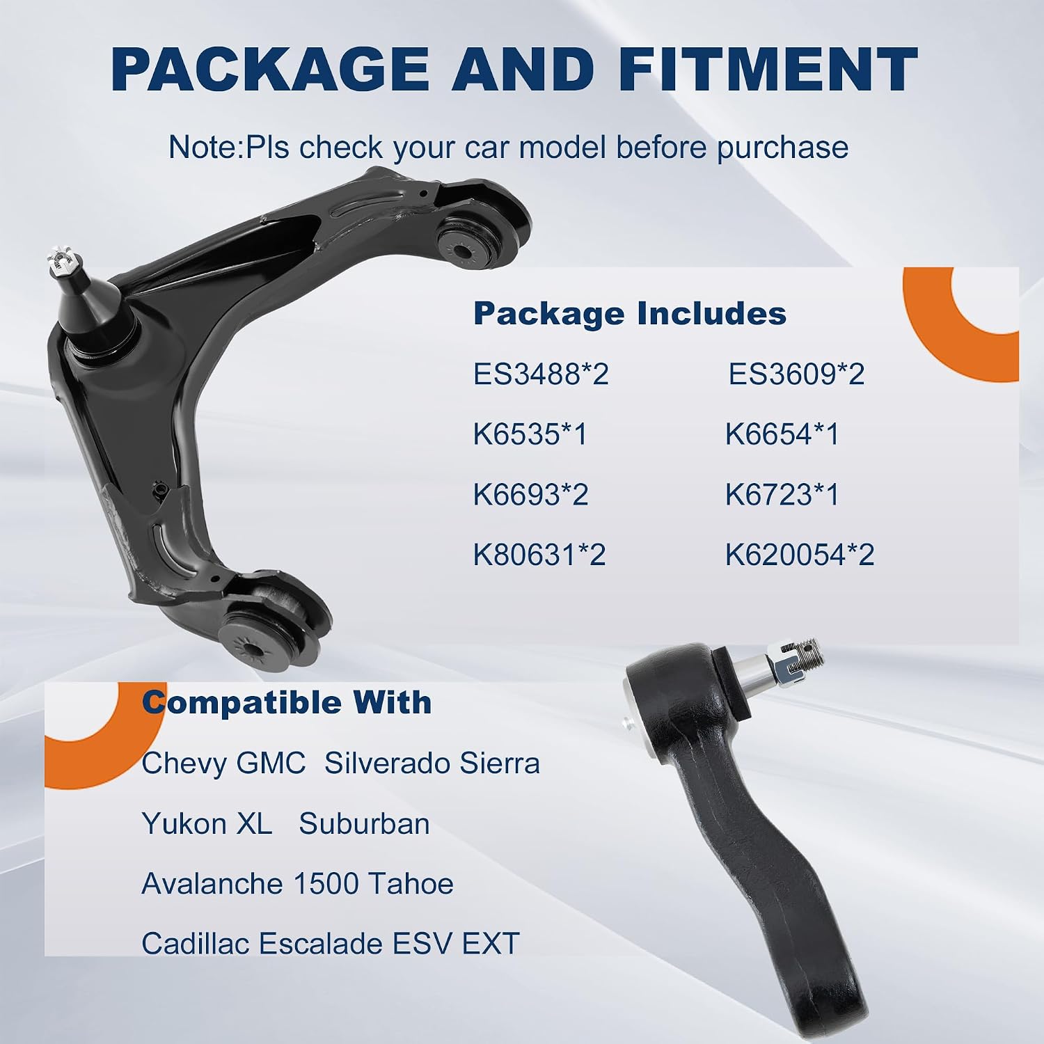 KUIPERAUTO Front Control Arm Suspension Kit Compatible for Chevy GMC Silverado Sierra Yukon XL Suburban Avalanche 1500 Tahoe Cadillac Escalade ESV EXT Replaces K80942 ES3488 ES3493T K6541
