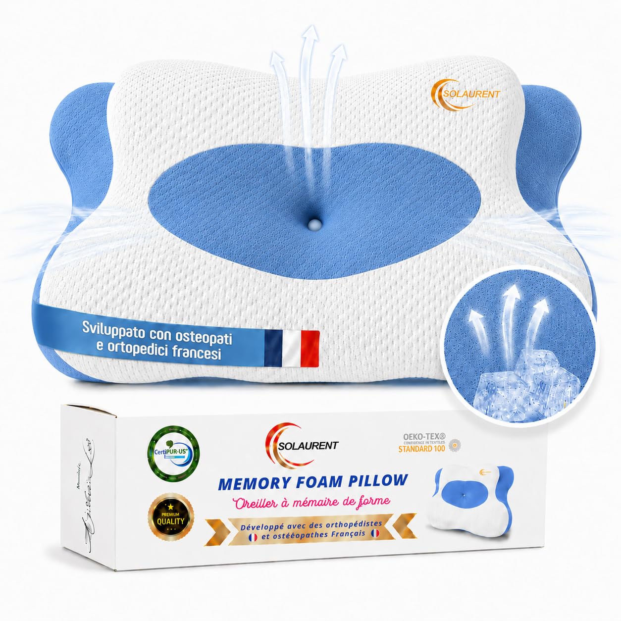 MorphéaLux® Cuscino Ergonomico Cervicale Anti-Dolore, Cuscino per il Collo Ortopedico, Forma Farfalla per Tutte le Posizioni, Anti-Ronflio e Apnea Posizionale