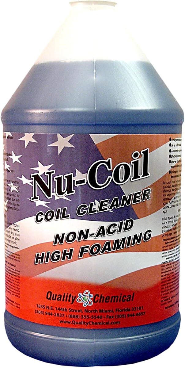 Quality Chemical Nu-Coil Limpiador de bobina de condensador alcalino concentrado/aire acondicionado de grado profesional para unidad de CA/limpiador de bobina de CA 1 galón (128 oz)