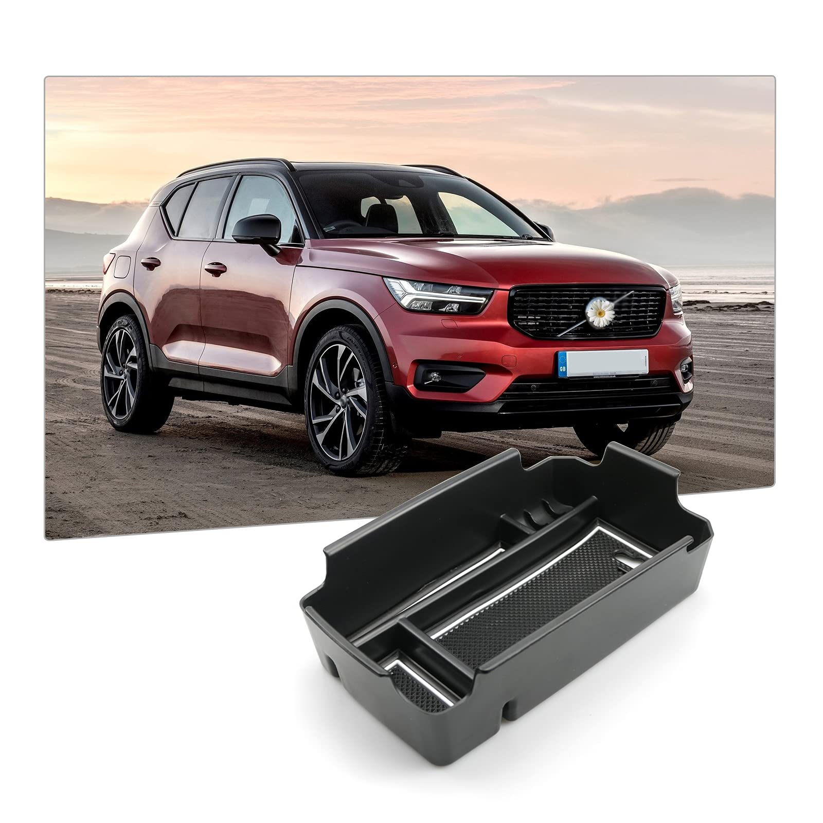 Bixuan Schowek do Volvo XC40 2018-2022 schowek na rękawiczki, podłokietnik ze schowkiem, organizer, konsola środkowa, przechowywanie, z matą antypoślizgową, akcesoria samochodowe