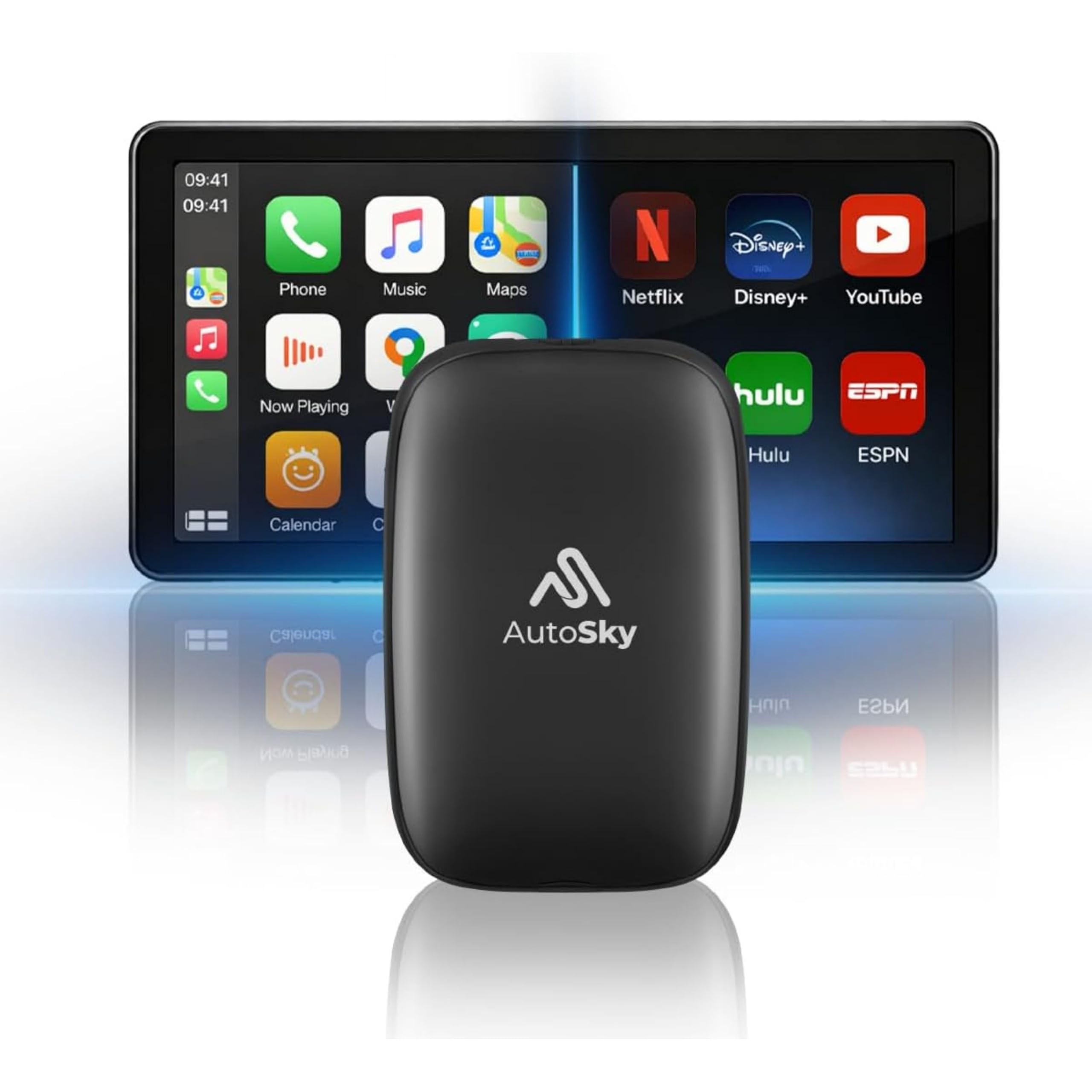 AUTOSKY AI Box Lite Flex – Bezprzewodowy adapter Apple CarPlay i Android Auto z aplikacjami streamingowymi (Netflix, Disney+, Prime Video i więcej) – Plug & Play
